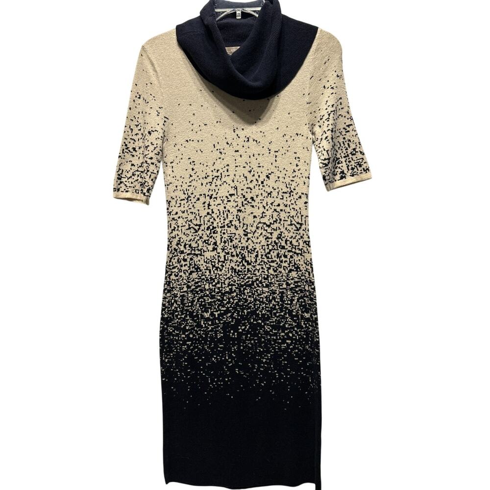 Cowl Neck Sweater Dress Women’s Small Appraisal Bodycon Navy Tan City Capsule